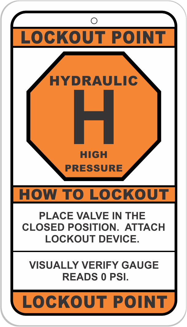 Hydraulic Pressure Lockout Point Identification Tag VALVE Visual