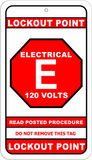 Electrical 120 Volt Lockout Point Identification Tag