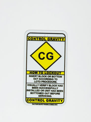 CG Control Gravity Lockout Point Identification Tag BLOCK/BOTTOM OUT