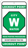 Water City Supply Lockout Point Identification Tag
